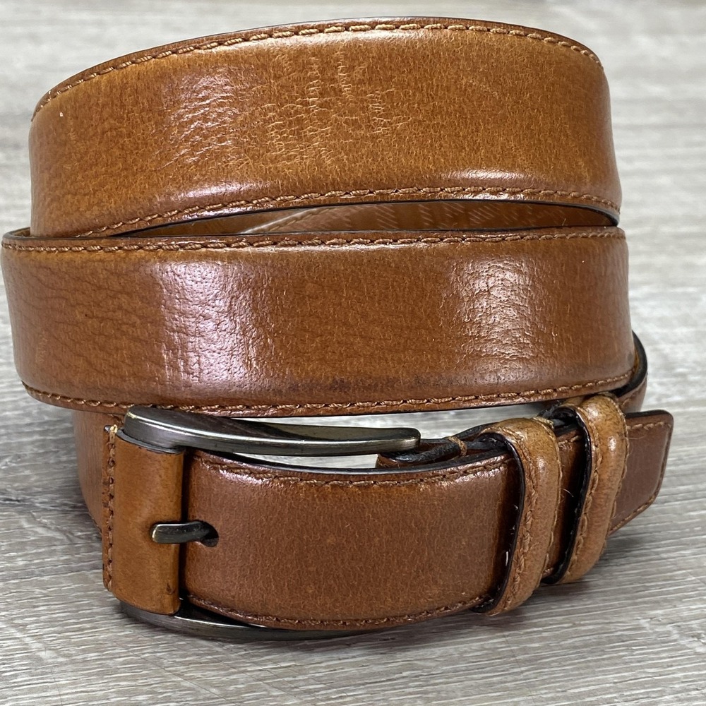 BOCONI Belt Mens 38 Brown Leather Dress Silver Buckle Nashville Logo‎ Classic
